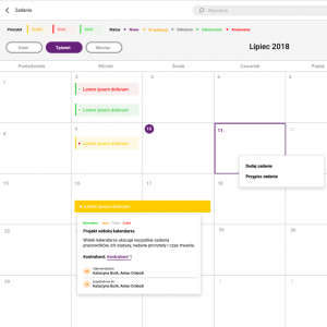 Zrzut ekranu systemu Icon - fragment kalendarza z zadaniami